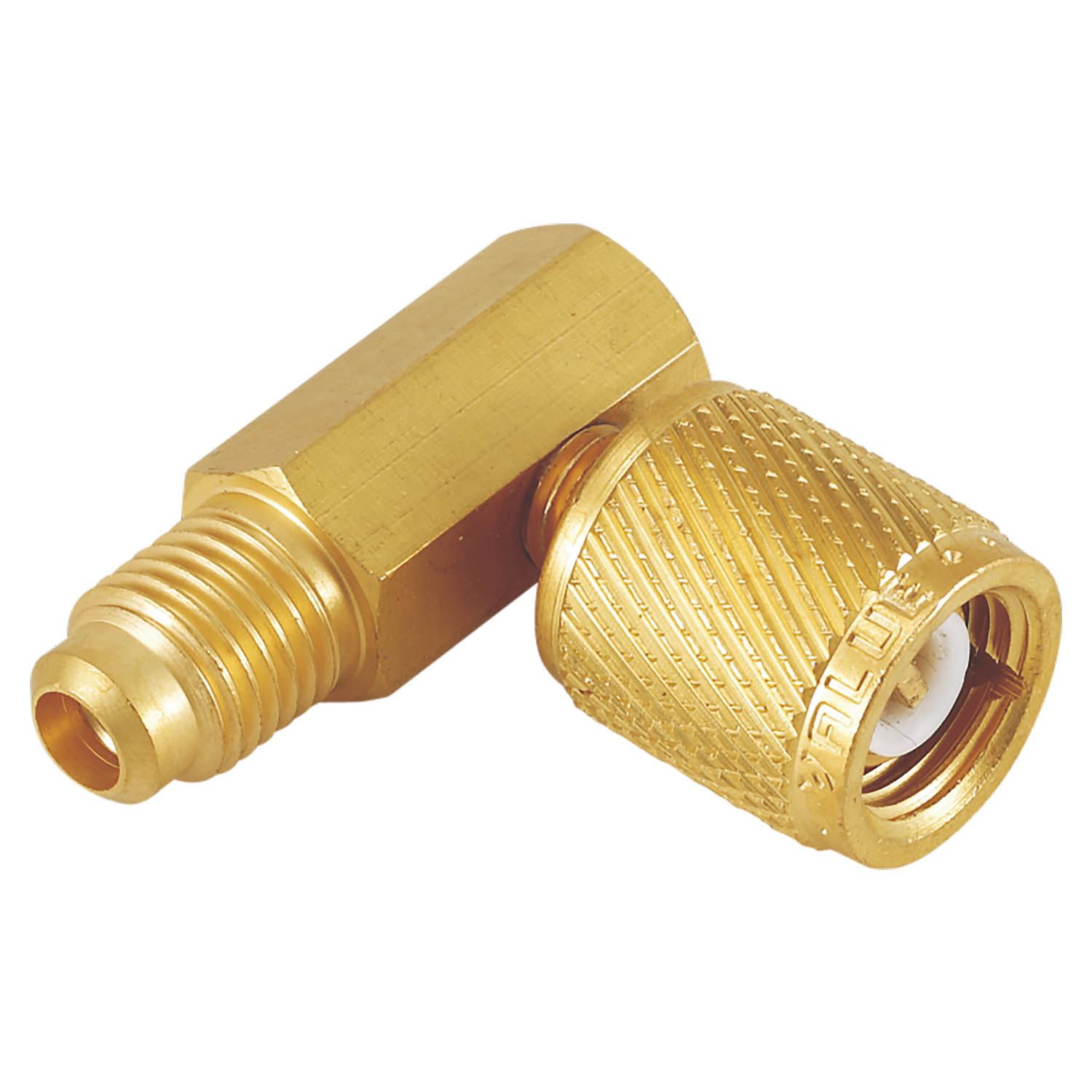 Adattatore 90° in Ottone per Valvola 1/4 SAE Femmina girevole (con depressore), Uscita 1/4 SAE Maschio (Value V04) - Foto 1 