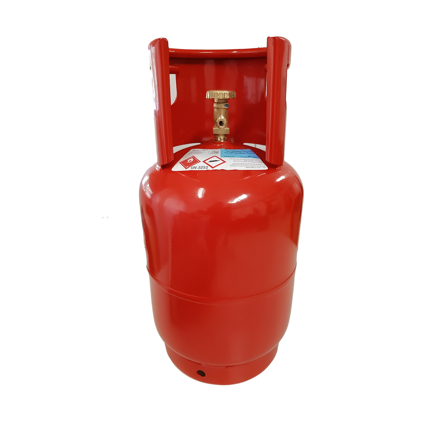 Leere Flasche für brennbare Gase T-PED nachfüllbar 13,6 l - 42 bar, komplett mit Ventil 17E Auslass 1/2 ACME links + Sicherheitsventil, mit Handrad