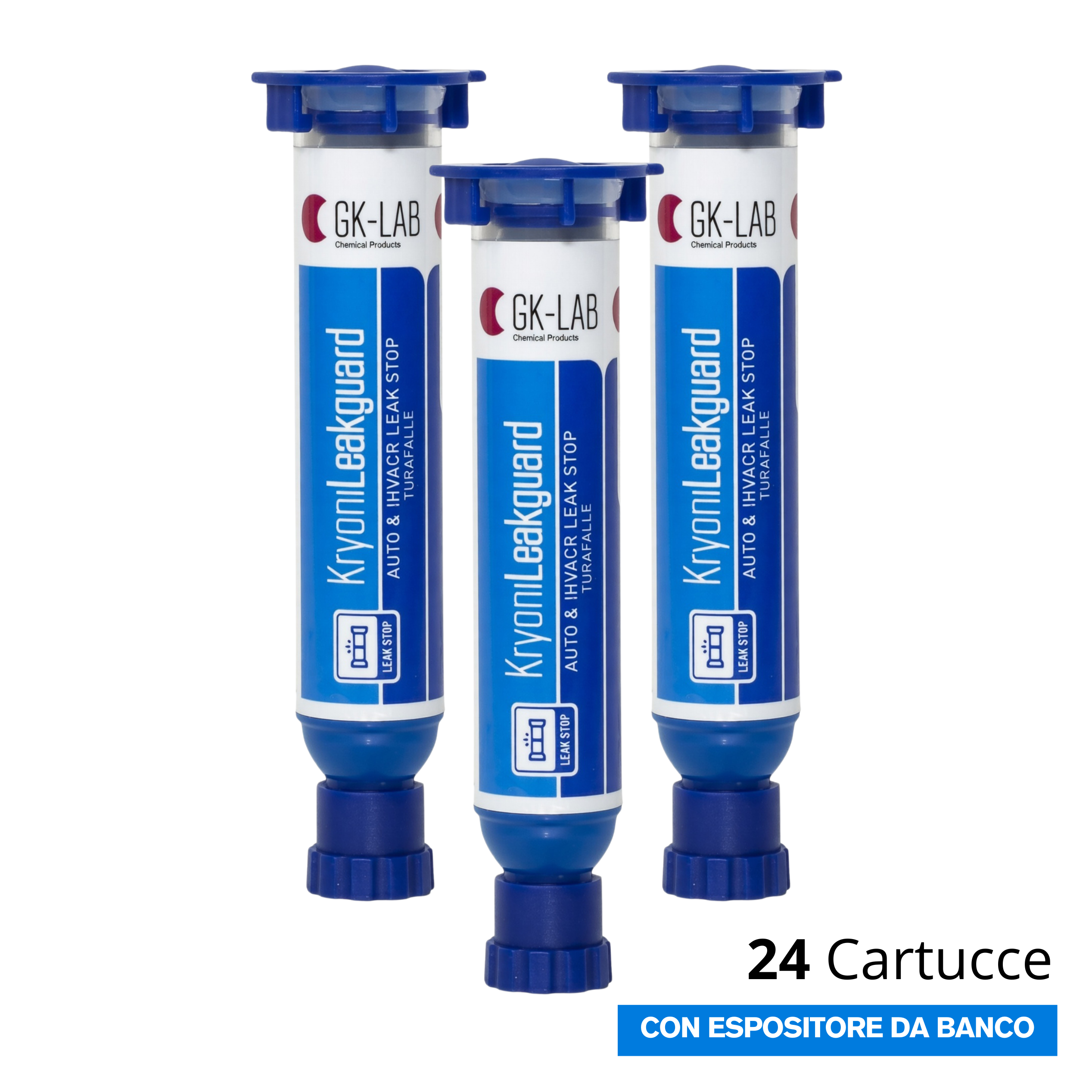 GK-Lab KryonLeakGuard Turafalle per Riparazione Microperdite nei Sistemi HAVCR e AUTO - 24 Cartucce da 8 ml.