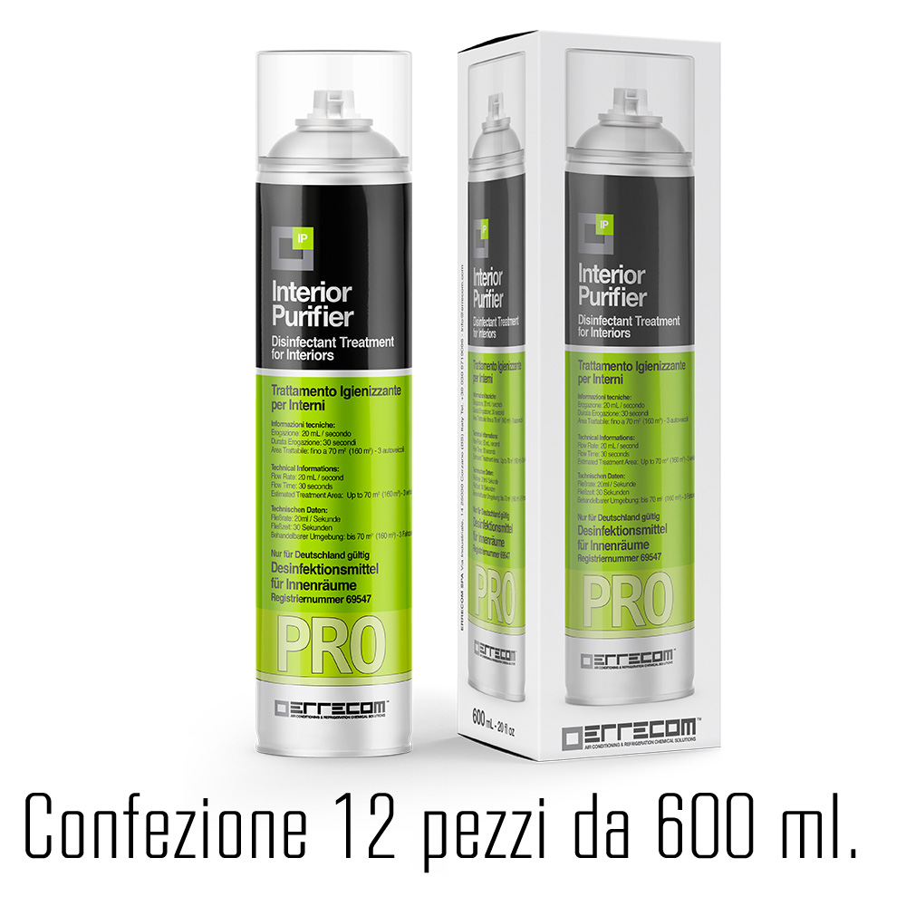 12 x Trattamento disinfettante spray per Ambienti - INTERIOR PURIFIER PRO - Disinfettante registrato in Germania (N69547) - 600 ml. - confezione n° 12 pz. - Foto 1 