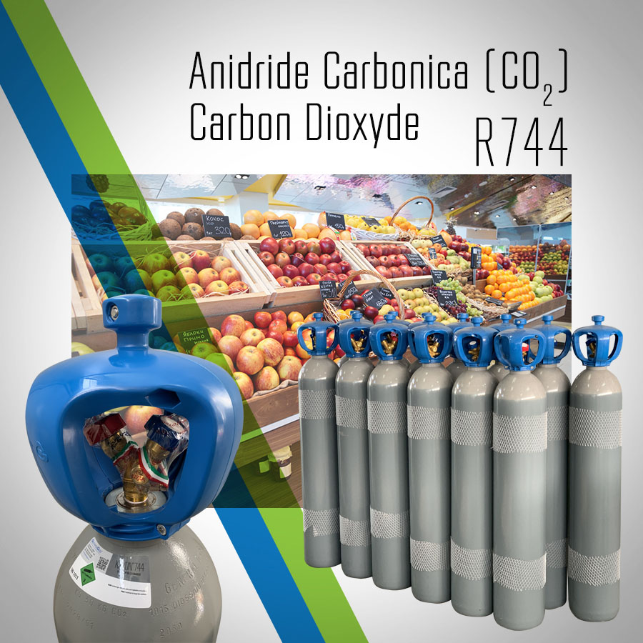 R744 Kryon® 744 - CO2 Kohlendioxid-Kühlung in einer Mehrwegflasche - 27 Lt - 20 Kg - Zweiphasenventil (Flüssigkeit + Gas)