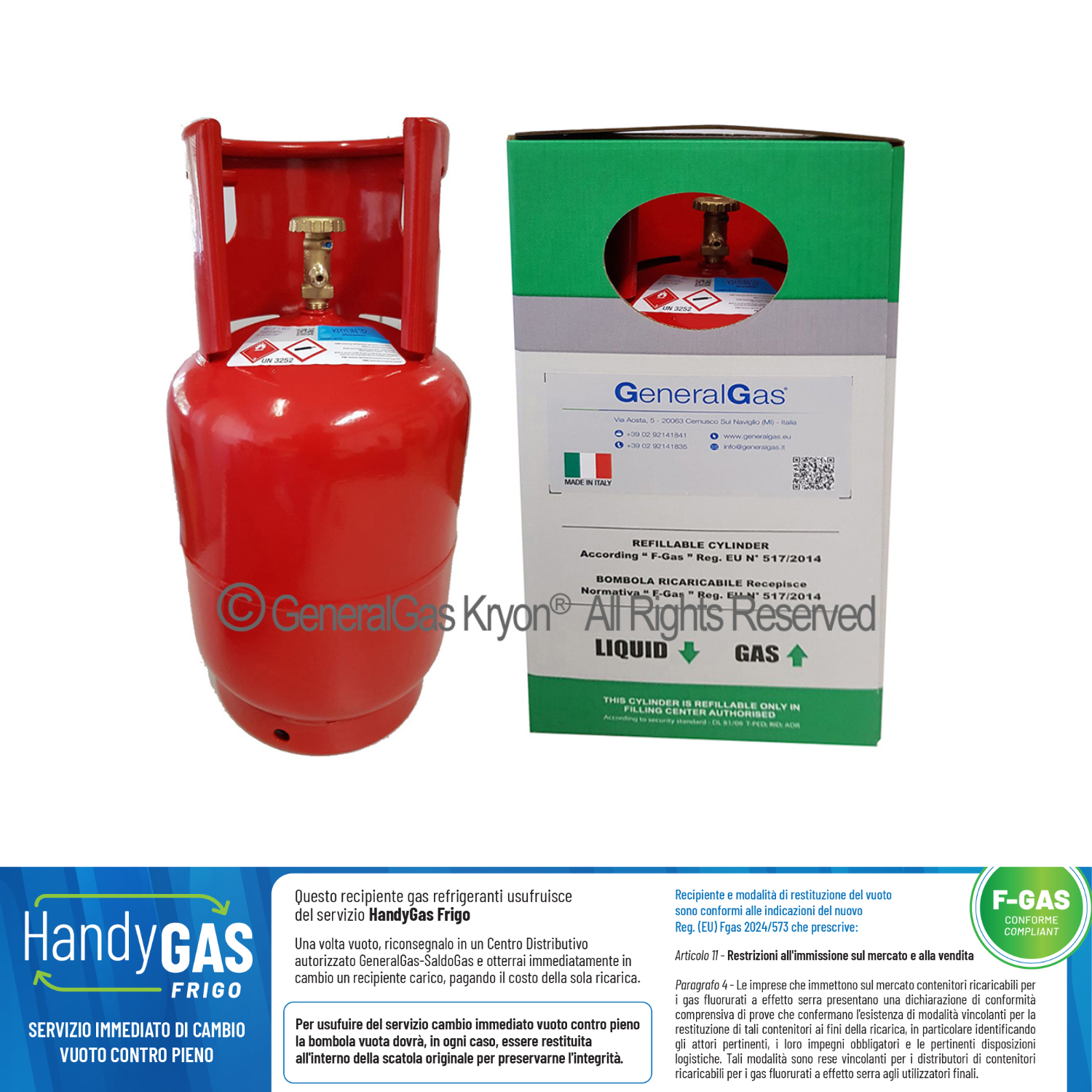 R32 Kryon® 32 in Bombola Ricaricabile Kryobox 12,5 Lt - 9 Kg / 42 bar - valvola ½ ACME LH